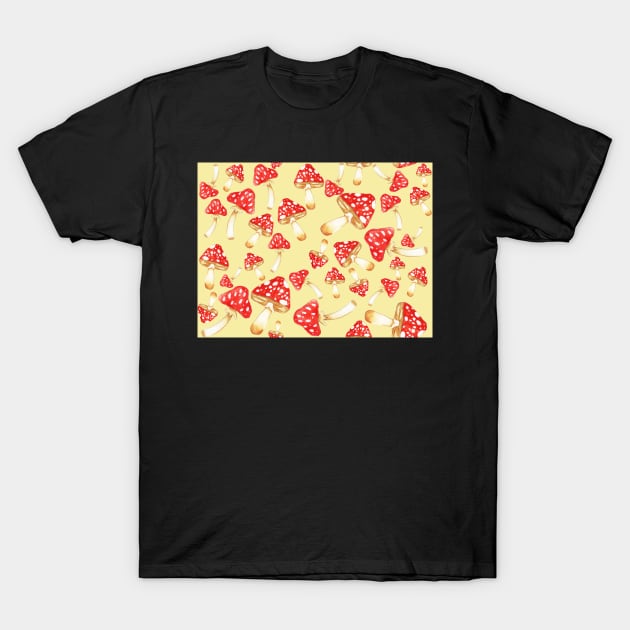 Mushrooms on Yellow T-Shirt by FrostedSoSweet